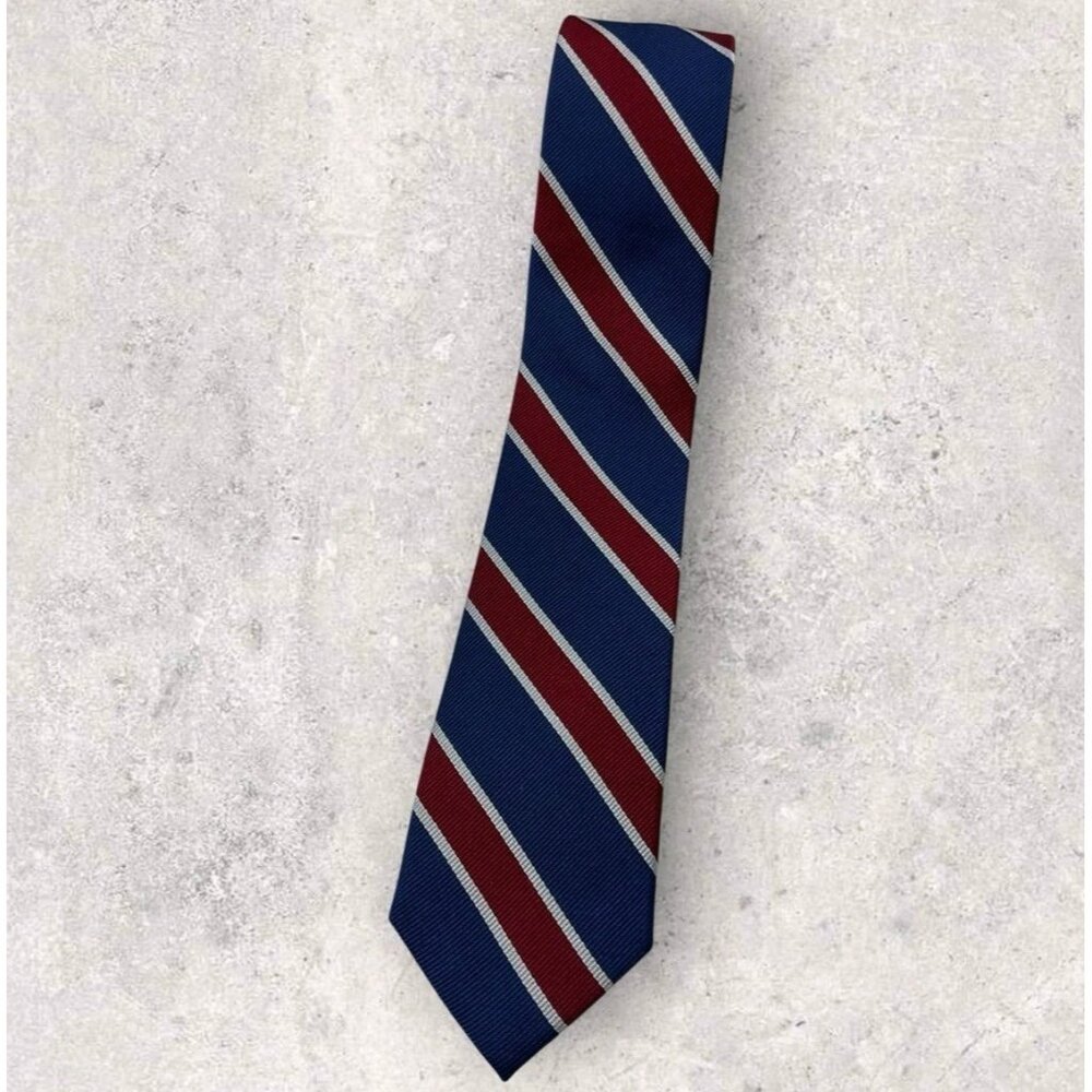 HUGO BOSS RED TAG Silk Tie ITALY Blue Red Striped W:2.5" EUC